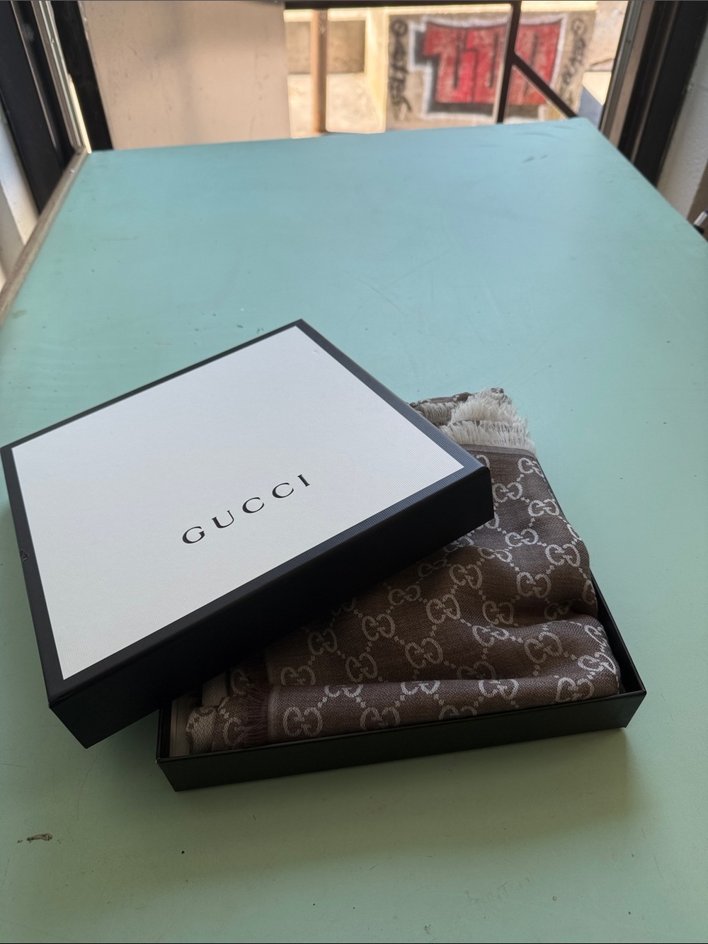 Gucci Brown & Cream GG Monogram Men's Scarf